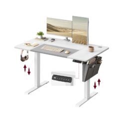 Height Adjustable Desk with 4 Memorable Heights, Classic White + Dove Grey