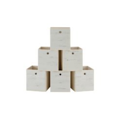 Set of 6 Foldable Storage Bins with Handles Vintage White