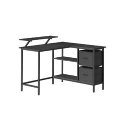 L-Shaped Desk with 2 Drawers 115 cm Wide Ebony Black