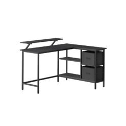 L-Shaped Desk with 2 Drawers 135 cm Wide Ebony Black