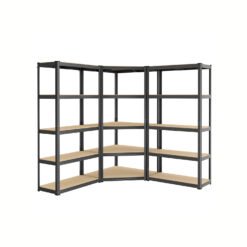 5-Tier Corner Shelf 180 cm Wide Ink Black and Natural Beige