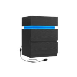 Bedside Table with LED Lights and 3 Drawers Ebony Black