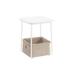 Square Side Table Matte with Basket White and Camel Brown