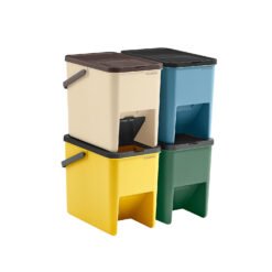 Set of 4 Recycling Bins for Kitchen Beige and Green