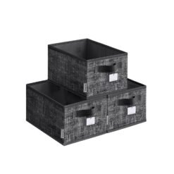 15 cm High Collapsible Storage Boxes Set of 3 Ink Black