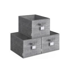 24 cm High Collapsible Storage Boxes Set of 3 Cattail Grey