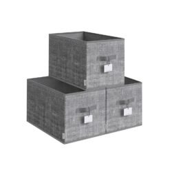 30 cm High Collapsible Storage Boxes Set of 3 Cattail Grey