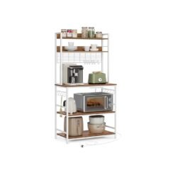 Kitchen Storage Rack with Power Outlet Rustic Walnut and White