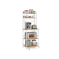 Kitchen Storage Rack with Power Outlet Rustic Walnut and White