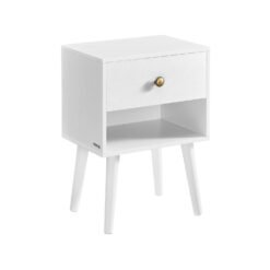 Bedside Table with Drawer and Solid Wood Legs Cloud White