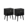 Set of 2 Bedside Tables with Drawers and Solid Wood Legs Ebony Black