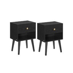 Set of 2 Bedside Tables with Drawers and Solid Wood Legs Ebony Black