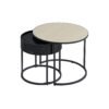 Set of 2 Round Side Tables Natural Beige and Ink Black