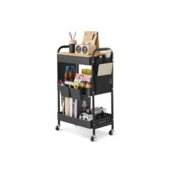3-Tier Storage Trolley with Table Top Ink Black