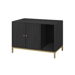 Cat Litter Box Enclosure with Scratching Mat Black and Gold