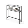 2-Tier Slim Sofa Table for Hallway Marble White and Ink Black