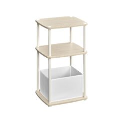 Modern Side Table with 3 Storage Shelves Natural Beige