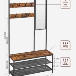Coat Rack with Shoe Storage, Coat Stand for Hallway with Mirror