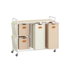 4-Bag Laundry Hamper Natural Beige Camel Brown Cream White