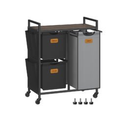 100 L Laundry Hamper with 3 Compartments Chestnut Brown, Ink Black and Dove Grey