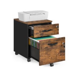 Rolling Filing Cabinet Lockable with 2 Drawers Rustic Brown and Ink Black