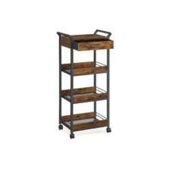 Rolling Storage Trolley, 4-Tier, Rustic Brown and Ink Black