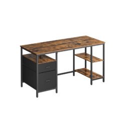 Computer Desk with Shelves and Drawers Rustic Brown and Ink Black