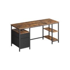 Computer Desk with Shelves and Drawers Rustic Brown and Matte Black