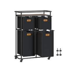 150 L Rolling Laundry Hamper Ink Black and Chestnut Brown