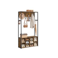 Hall Tree with Bench and Shoe Storage Rustic Brown and Ink Black
