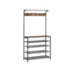 Industrial Rustic Clothes Rack with Shoe Storage and Hooks