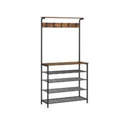 Industrial Rustic Clothes Rack with Shoe Storage and Hooks