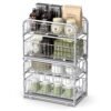 Set of 2 Sliding Basket Organizers - 2-Tier Under-Sink Storage, Stackable for Kitchen & Bathroom, Metallic Silver