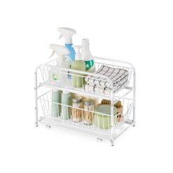 Cupboard Organiser 2-Tier Under Sink Storage Organiser Matte White