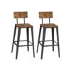 Industrial Steel Bar Stools Set of 2 with Backrests - Easy Assembly Kitchen/Bar Stools in Rustic Brown & Black (