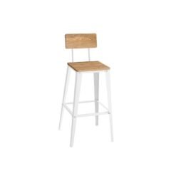 Bar Stool Set of 2 with Backrest Easy Assembly Wheat Brown and Cloud White
