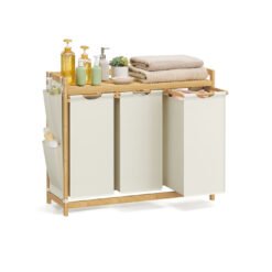 Laundry Basket with 3 Compartments Cream White