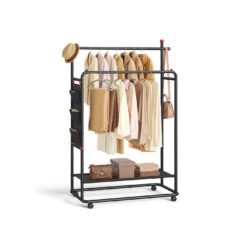 Clothes Rail on Wheels with 2 Clothes Hanging Rails Ink Black