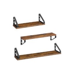 Set of 3 Wall Shelves 2 Mounting Ways Rustic Brown and Matte Black