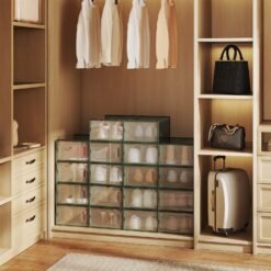 Stackable Shoe Boxes, Pack of 18 Shoe Storage Organizers, 33.3 x 23.2 x 14.3 cm