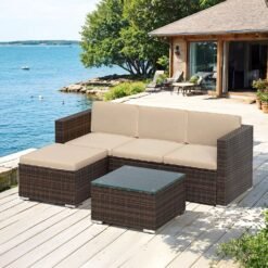 Garden Furniture Set, Patio Conversation Set, Outdoor Sofa and Glass Table