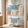 4-Tier Folding Laundry Drying Rack, Stainless Steel Clothes Airer with Foldable Wings, Grey