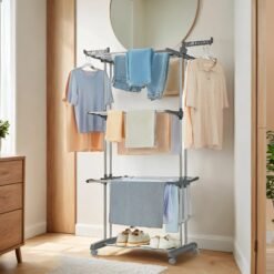 4-Tier Folding Laundry Drying Rack, Stainless Steel Clothes Airer with Foldable Wings, Grey