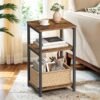 3-Tier End Table, Bedside Table, Industrial Steel Frame, Sofa Side Table, Brown and Black