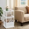 Superfast Toolless Assembly, Side Table, 3-Tier Nightstand with Fabric Basket
