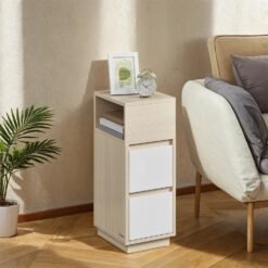 Set of 2 Narrow Side Tables, Slim End Table with 2 Drawers, 1 Open Compartment, for Living Room, Bedroom, Beige