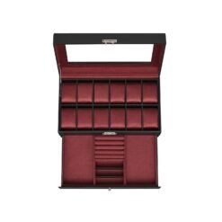 12-Slot Watch Box, Lockable Watch Case with Glass Lid, Drawer