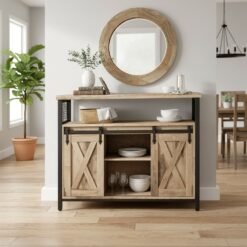 Buffet Cabinet with Adjustable Shelves, Storage Cabinet for Kitchen, Living Room, Camel Brown and Black
