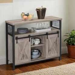 Buffet Cabinet, Sideboard with 2 Sliding Barn Doors, Adjustable Shelves
