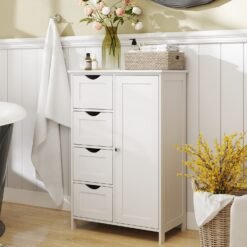 Bathroom Floor Storage Cabinet, Bathroom Storage Unit with 4 Drawers, Freestanding Bathroom Cabinet with 1 Door